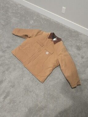 Carhartt Tan Work Jacket with Dark Brown Corduroy Collar